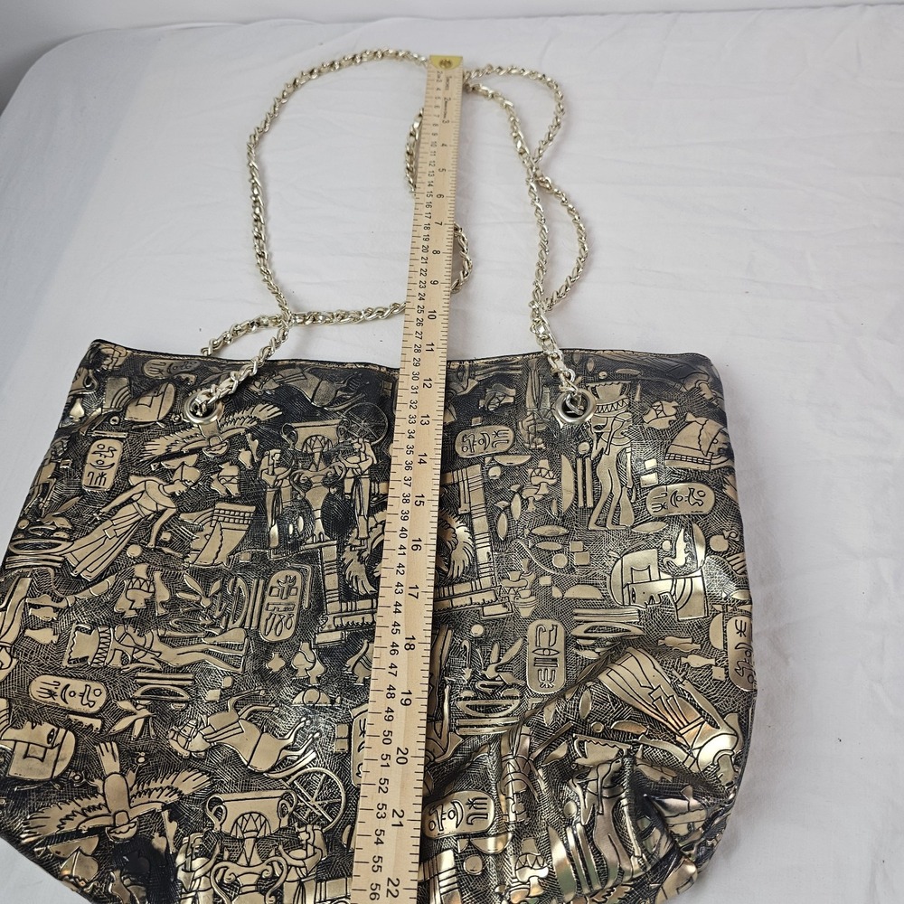 Vintage Gold Black Egyptian Design Scene Gold Chain Purse Bag Handbag Shoulder - Picture 6 of 7